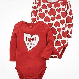 Carter’s Baby Girl Valentine’s Day Bodysuit Set Of 2 PLUS Matching Bow NEWBORN.
